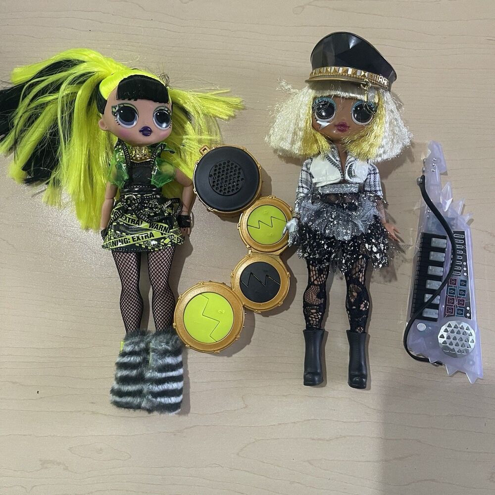 Lot of 2 LOL OMG Remix Series Fame Queen Doll + Bhad Gurl guitar Keyboard